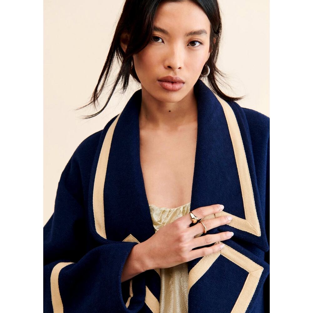 Free People Nocturne Military Trimmed Overcoat Blue size M - Picture 3 of 5